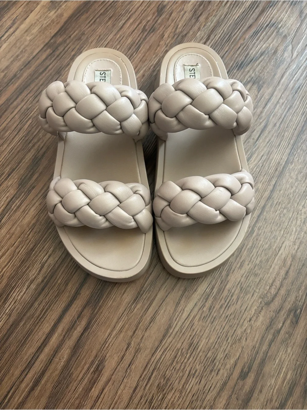 Steve Madden Braided Double Strap Platform Slide Sandal 6M Taupe